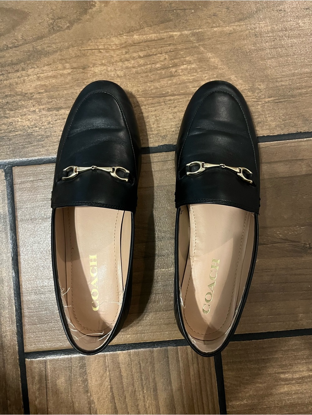 Coach Black Leather Loafers with Gold Horsebit
